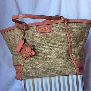 COACH Summer Coral and Straw Purse